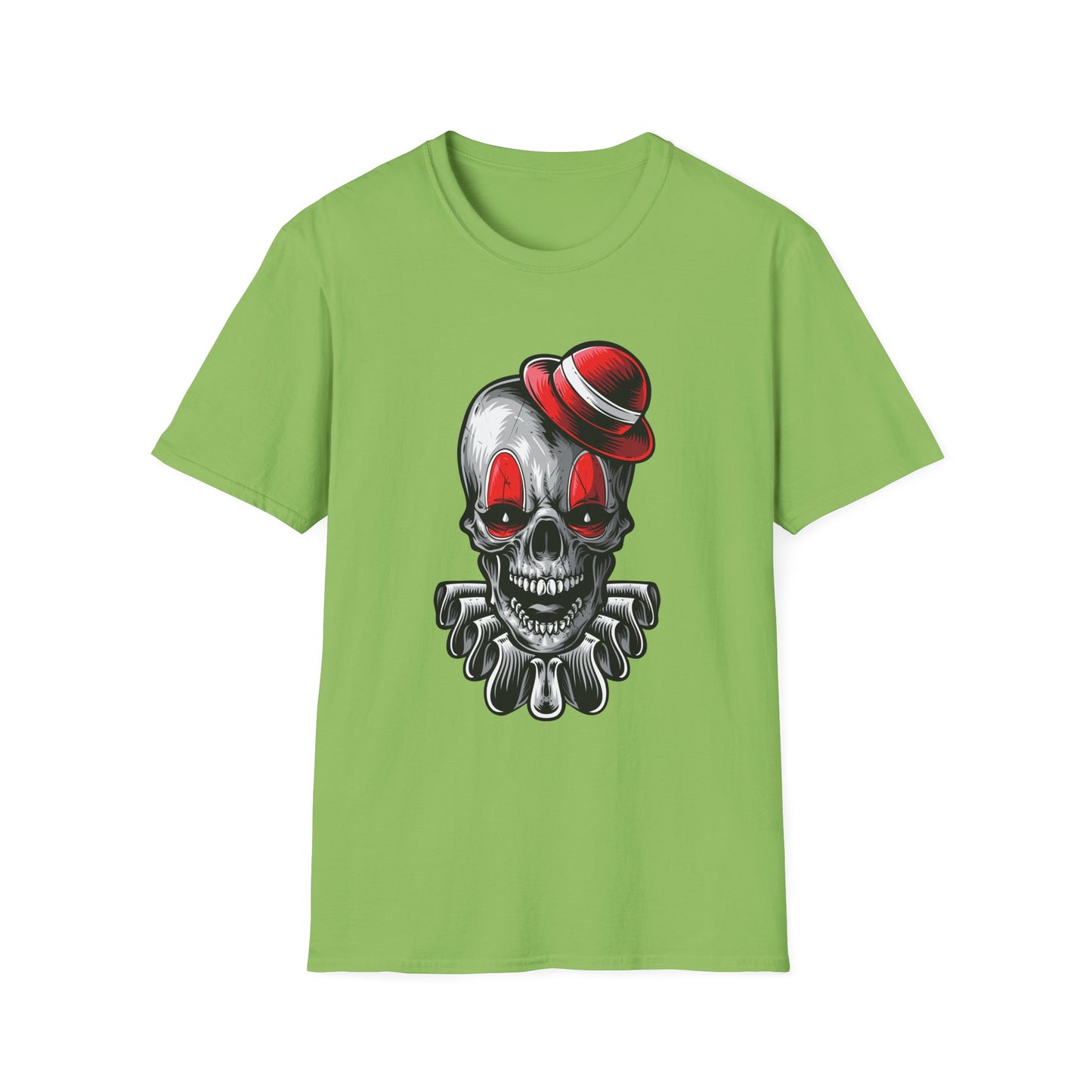 Skull Clown Graphic Tee with Red Eyes