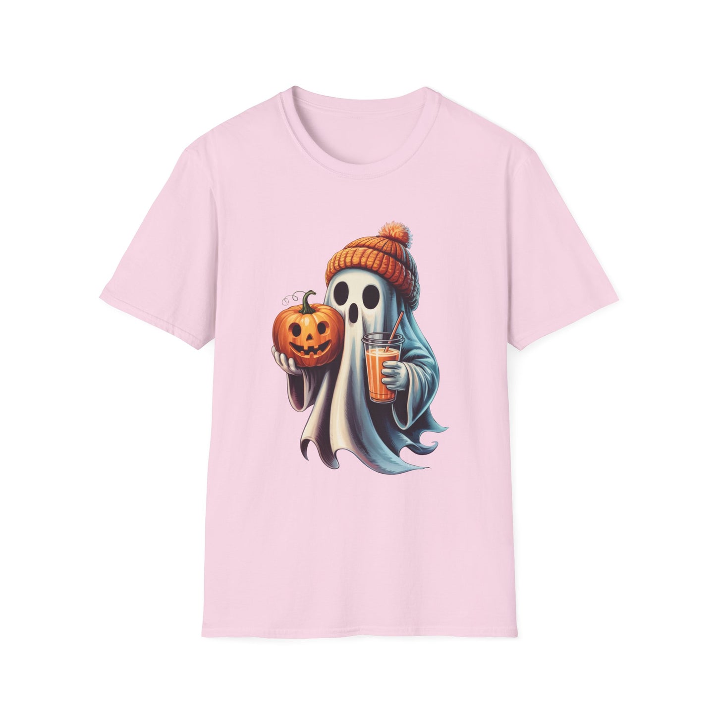 Sip and Boo Unisex Softstyle T-Shirt - Ghostlike Pop-Art Mascot Tee, Halloween Trick-or-Treat Apparel