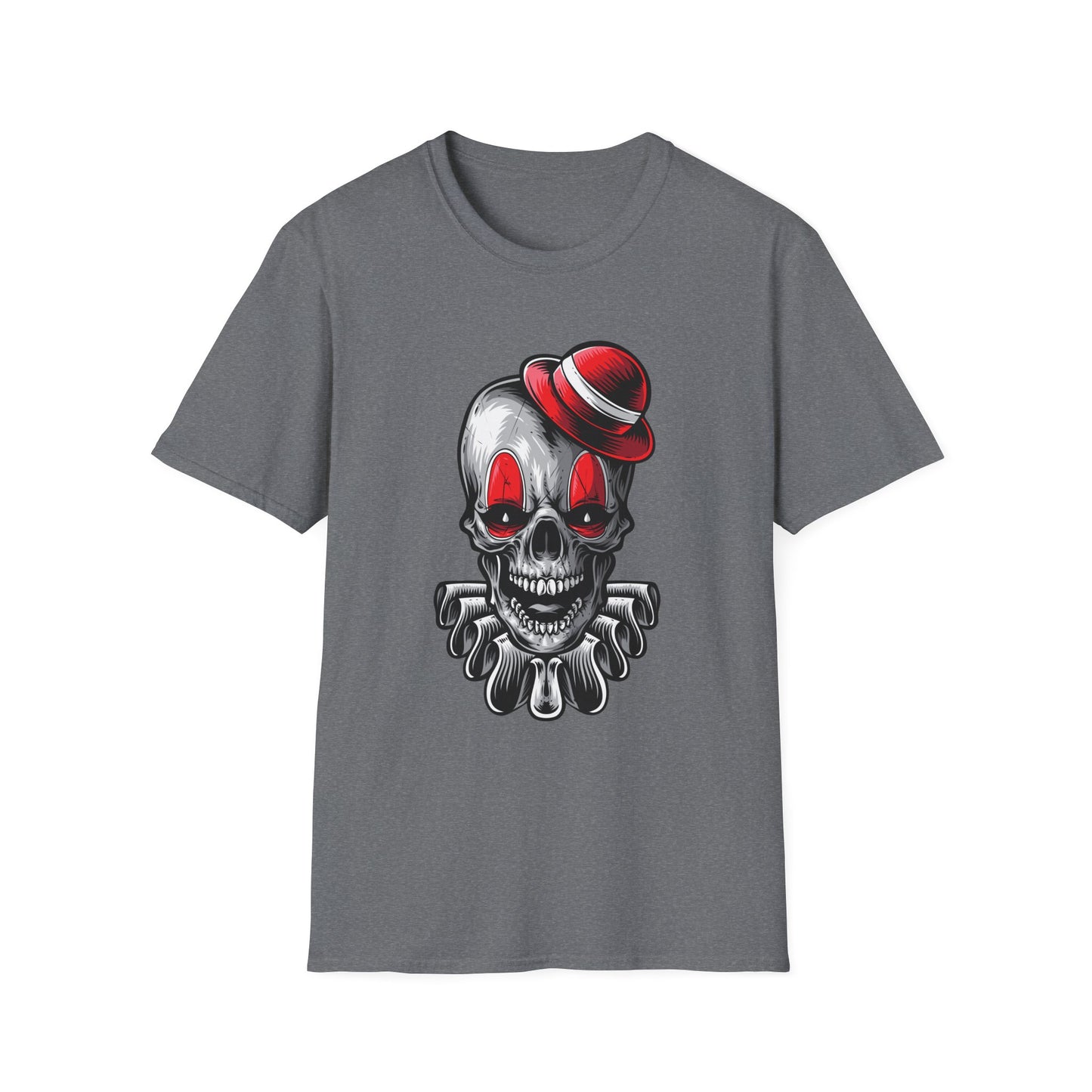 Skull Clown Graphic Tee with Red Eyes