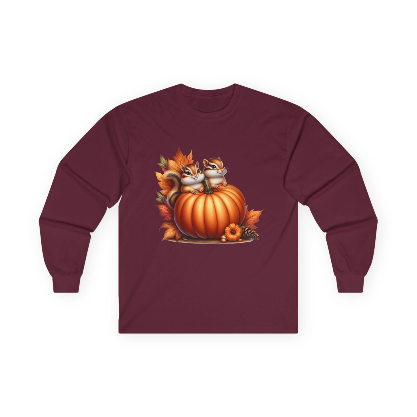 “Pumpkin Perch Chipmunks” Long Sleeve Tee – Harvest Heart Edition
