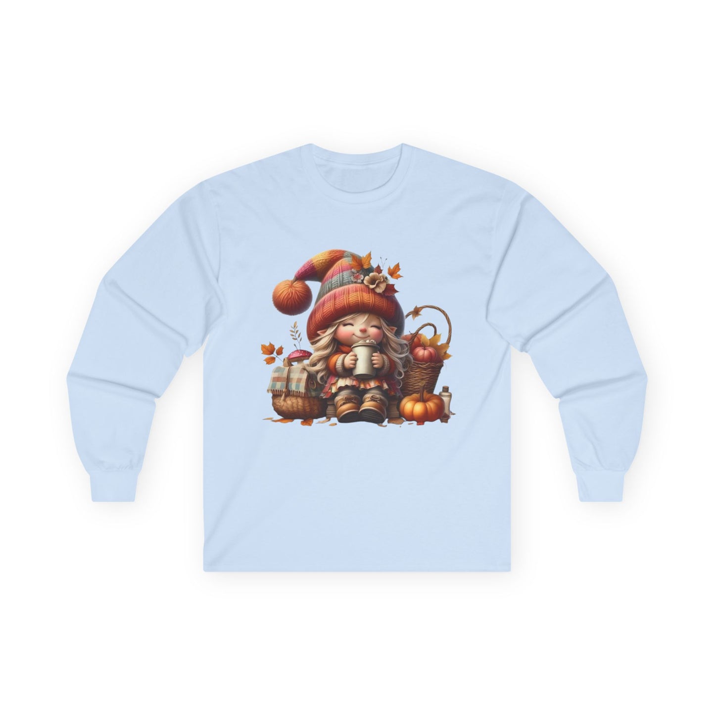 “Cozy Cup Gnome” Long Sleeve Tee – Autumn Hearth Edition