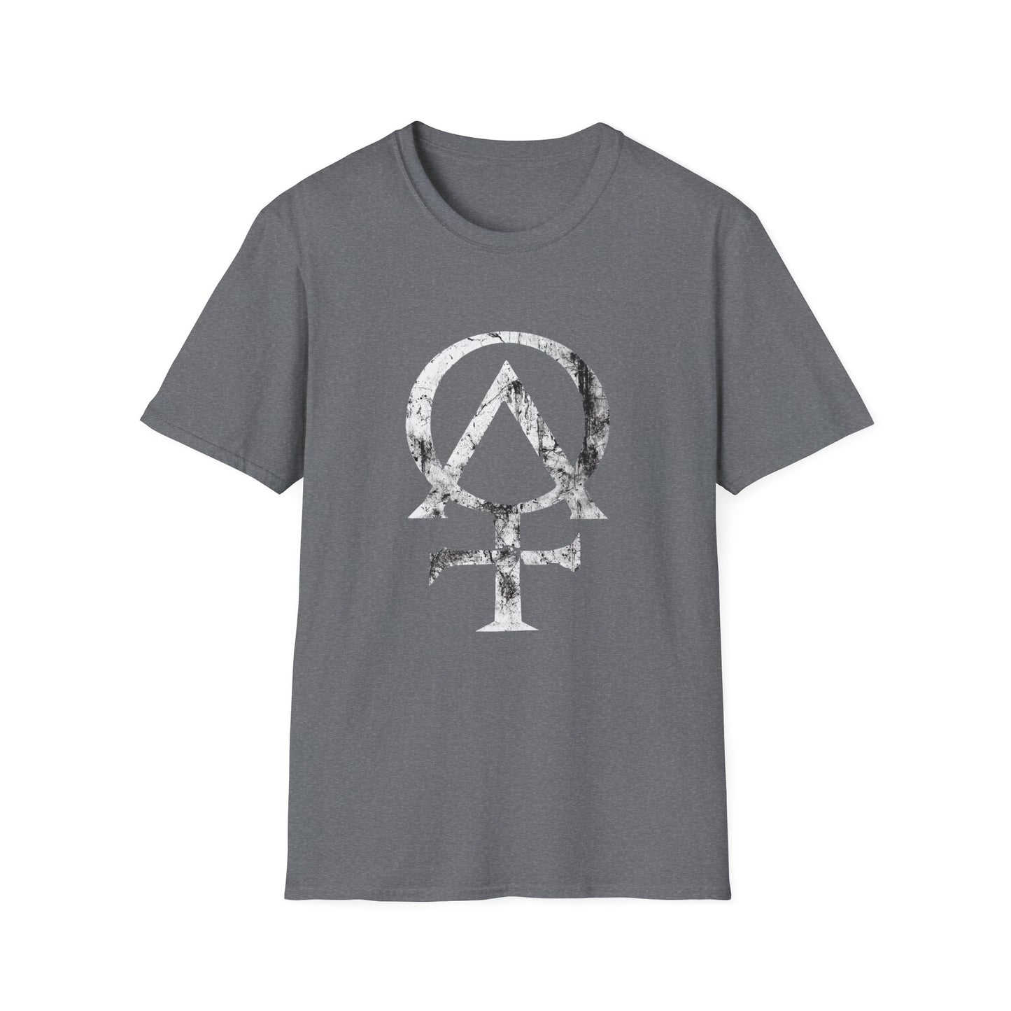 Alpha and Omega Distressed Christian Cross Emblem Tee