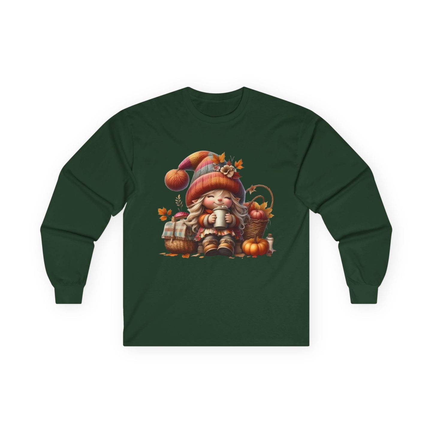 “Cozy Cup Gnome” Long Sleeve Tee – Autumn Hearth Edition