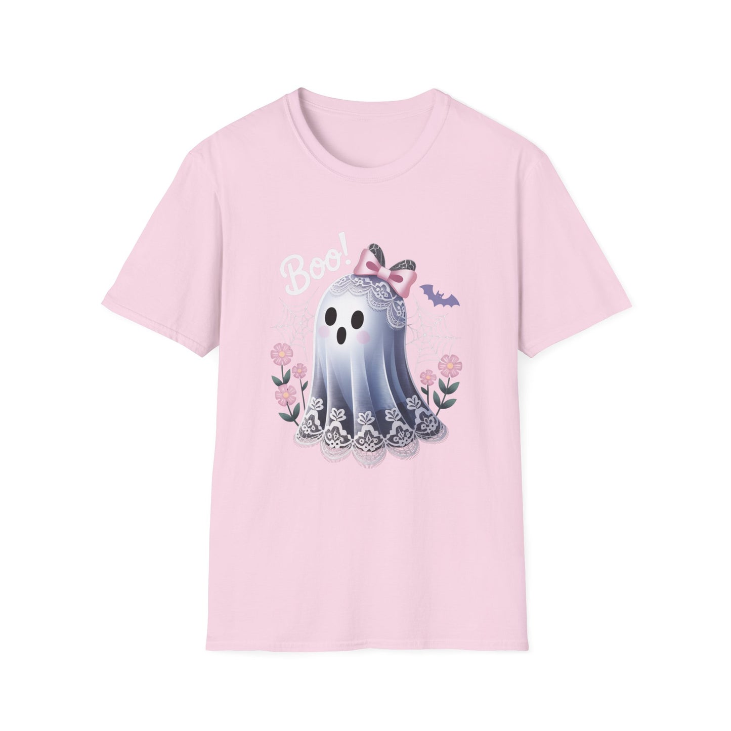 Lace Ghost T-Shirt, Halloween Tee, Cute Spooky Shirt, Haunted Flower Top, Pastel Goth Apparel, All-Occasion Casual Wear, Unisex Softstyle