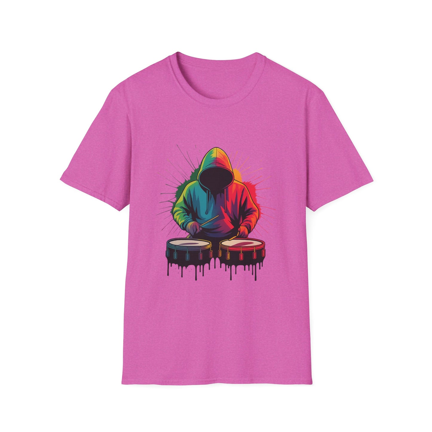 Neon Musician Drummer Paint Splatter T-Shirt
