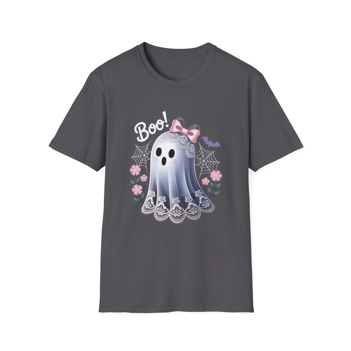 Lace Ghost T-Shirt, Halloween Tee, Cute Spooky Shirt, Haunted Flower Top, Pastel Goth Apparel, All-Occasion Casual Wear, Unisex Softstyle