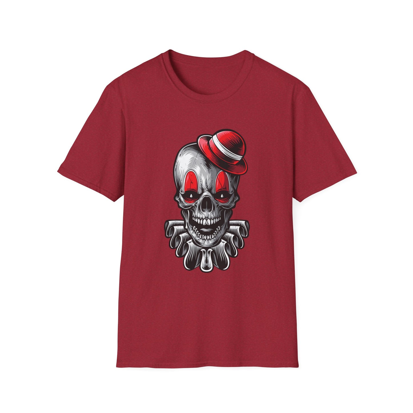 Skull Clown Graphic Tee with Red Eyes