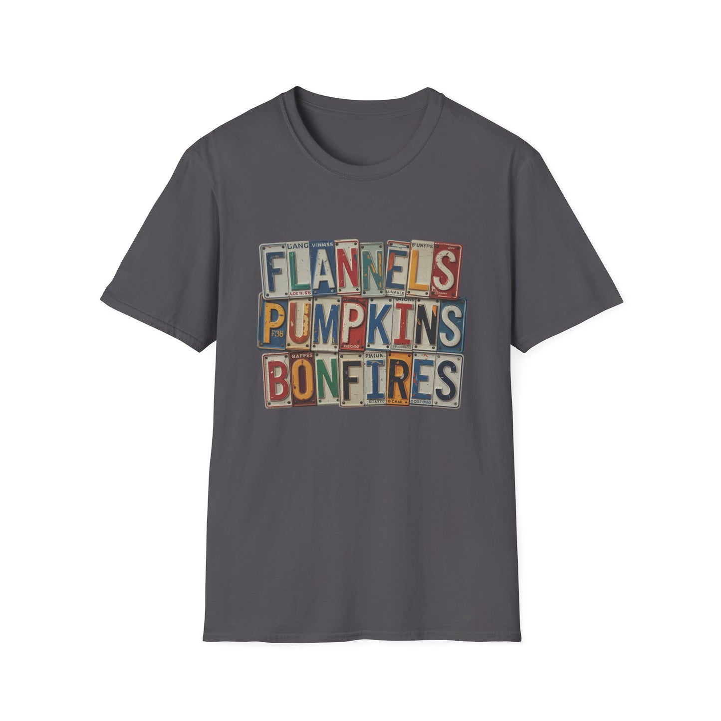 “Flannels, Pumpkins & Bonfires” Tee – License Plate Layers Edition