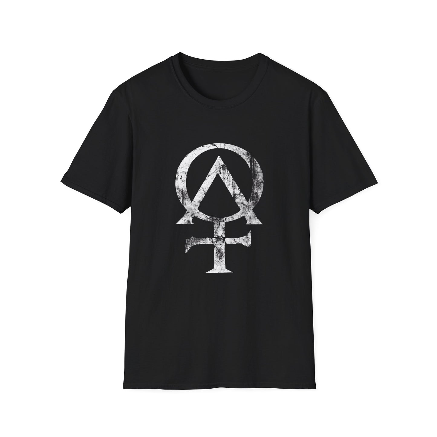 Alpha and Omega Distressed Christian Cross Emblem Tee
