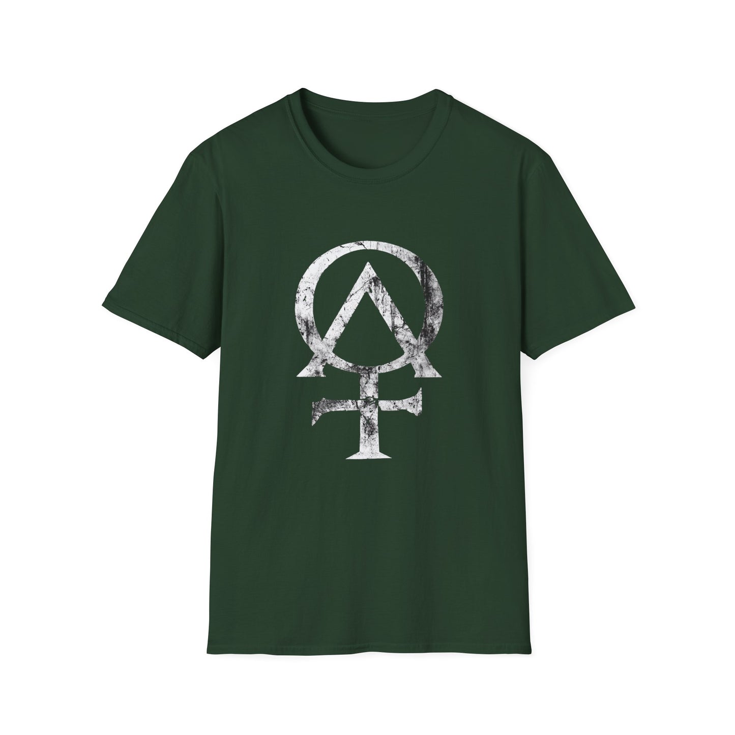 Alpha and Omega Distressed Christian Cross Emblem Tee