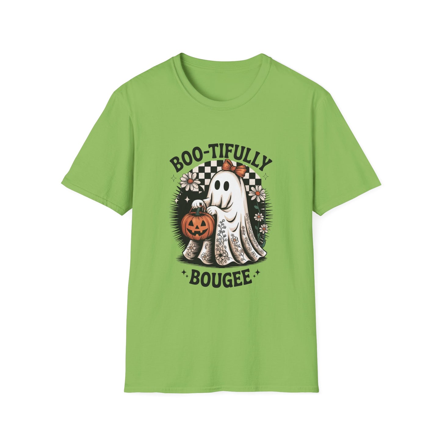 Boo-tifully Bougee Unisex Softstyle T-Shirt - Ghostlike Pop-Art Mascot Tee, Halloween Trick-or-Treat Apparel
