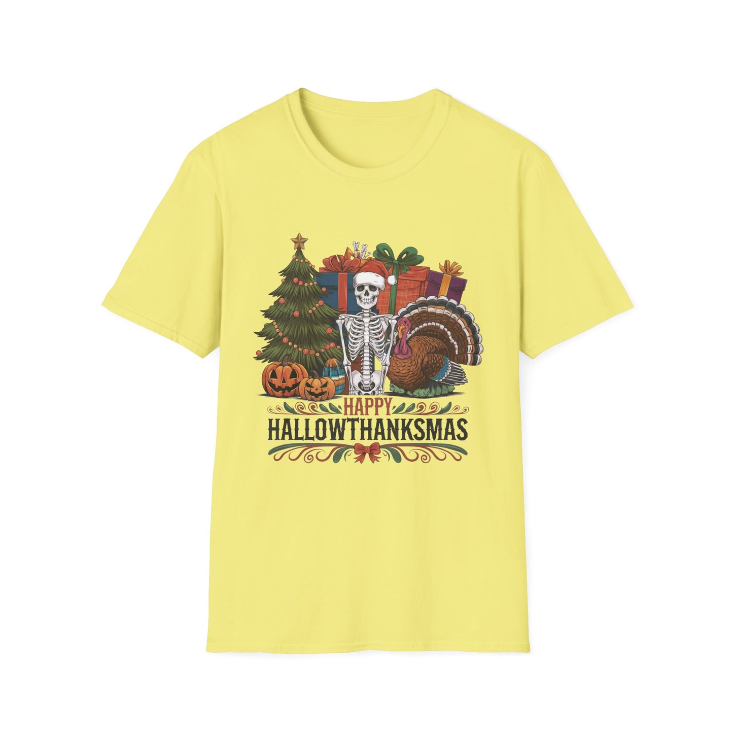 Happy Hallowthanksmas – Skeleton Holiday Mashup Short Sleeve Tee