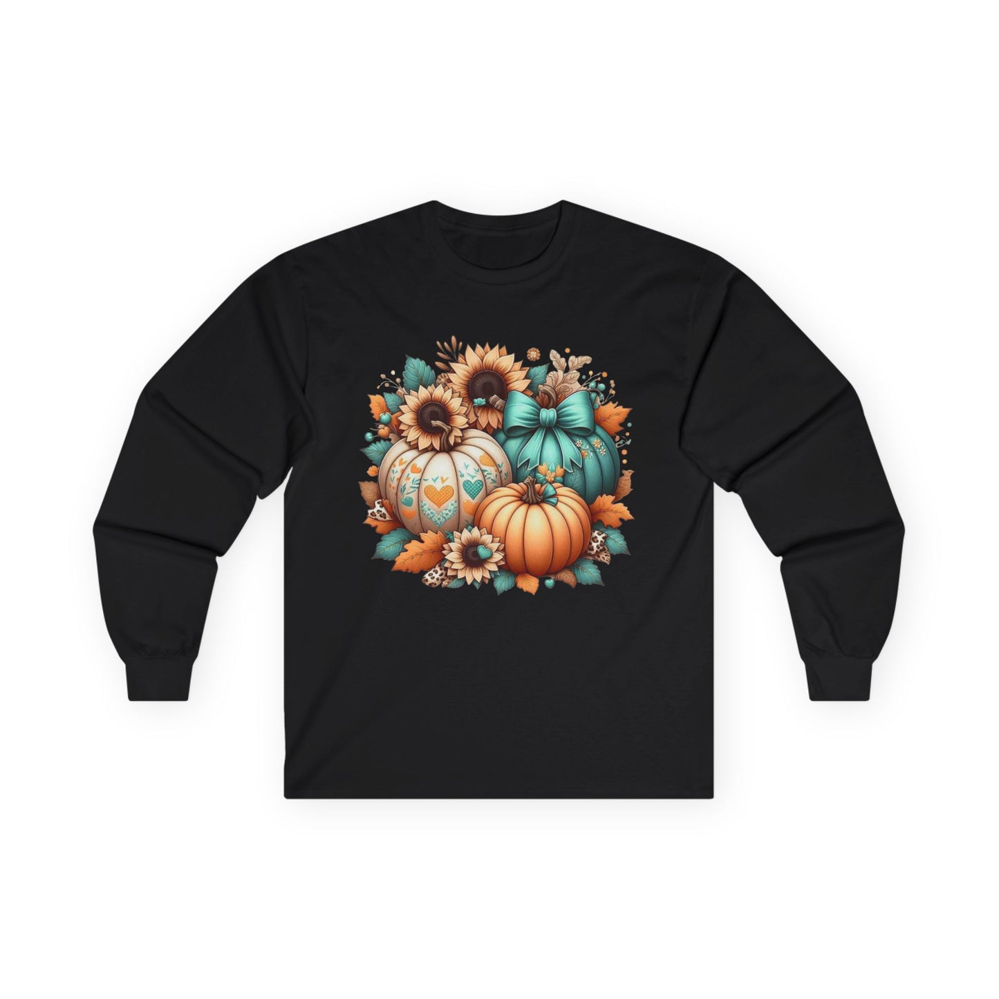 “Harvest Hearts & Bows” Long Sleeve Tee – Pumpkin Trio Edition