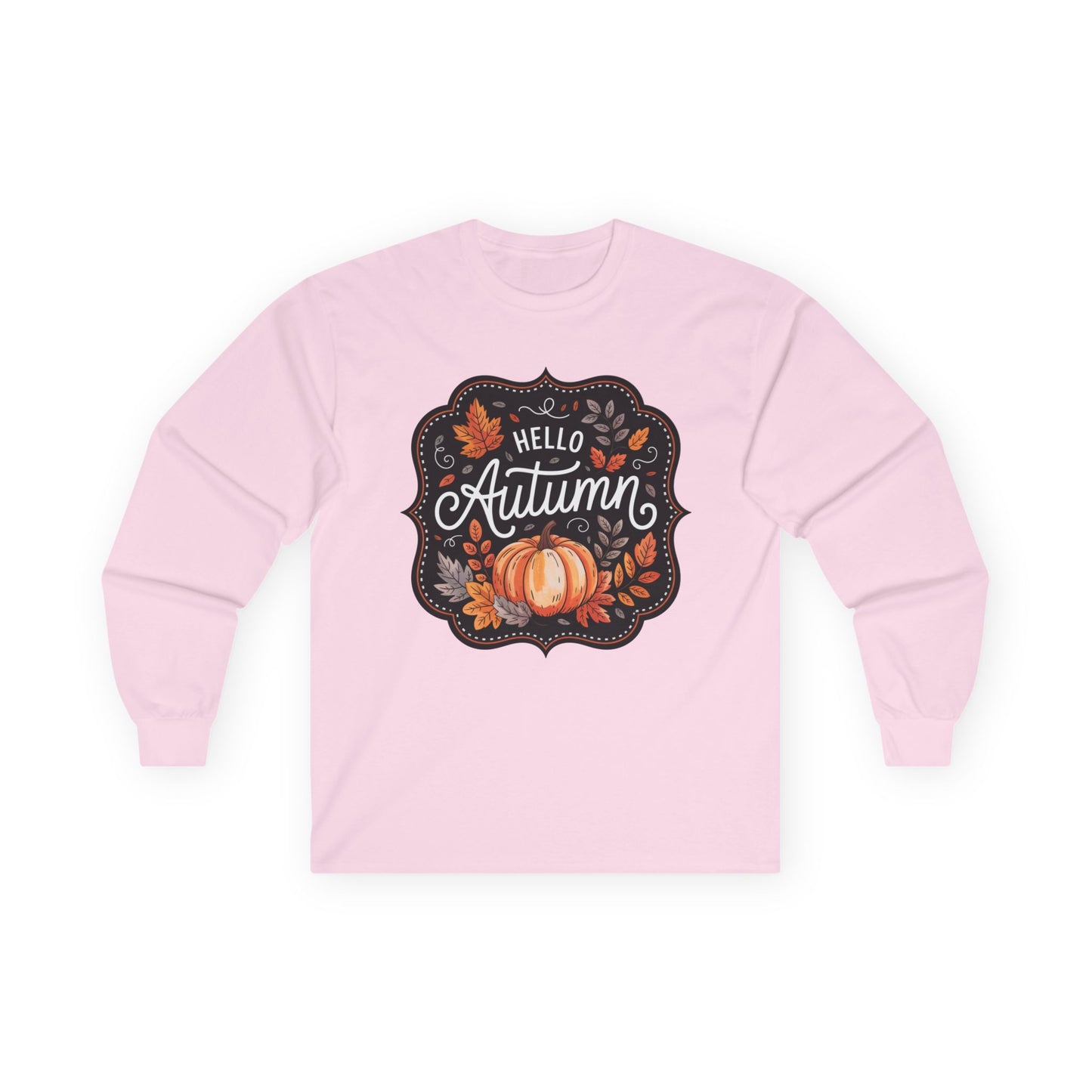 “Hello Autumn” Long Sleeve Tee – Pumpkin & Leaves Edition