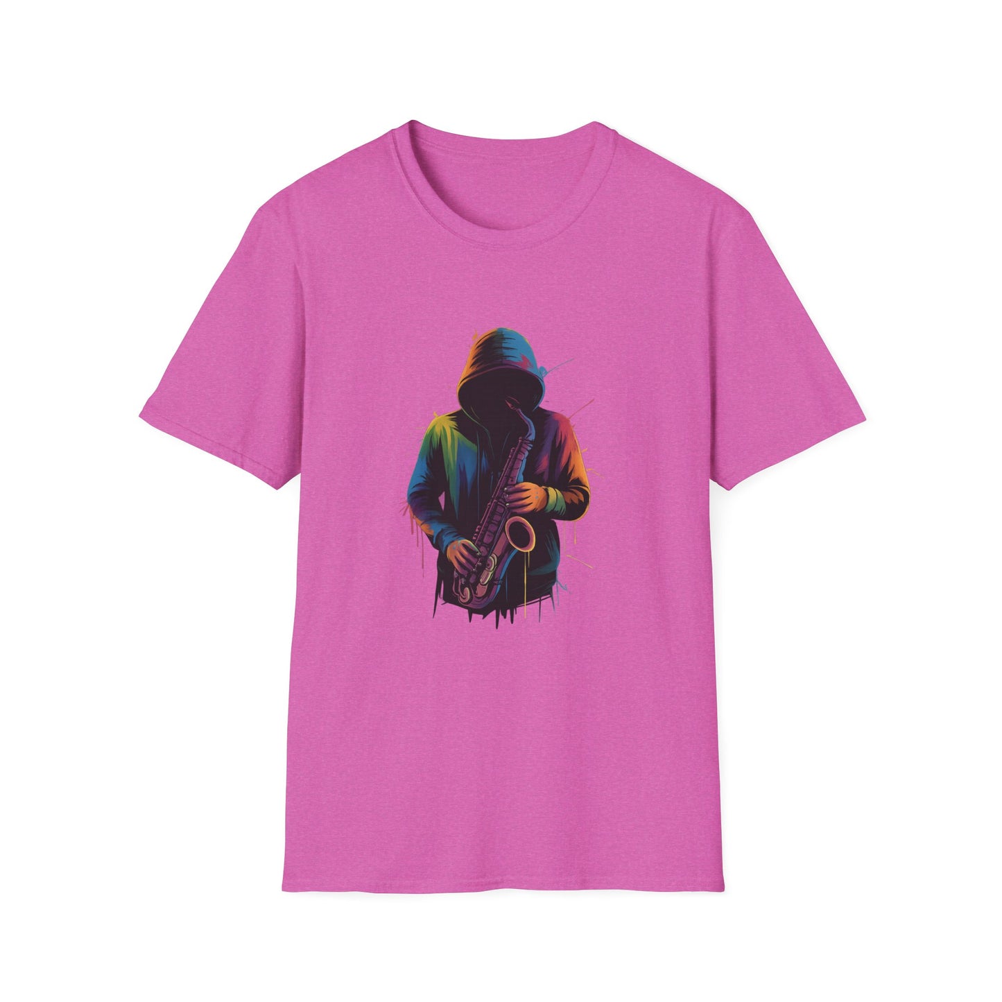 Musician Saxophonist Neon Paint Splatter T-Shirt