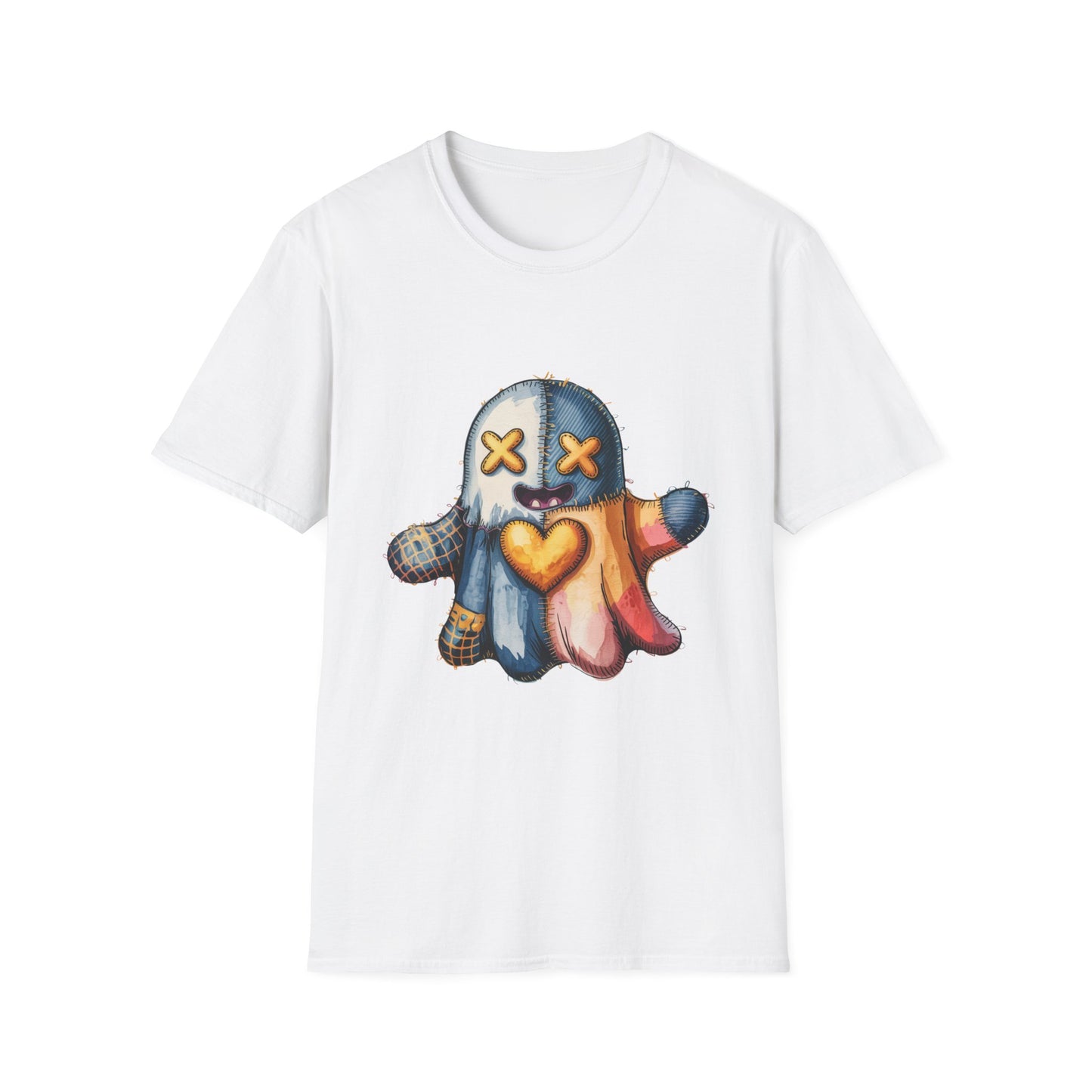Spooky Plush Character Unisex Softstyle T-Shirt - Ghostlike Pop-Art Mascot Tee, Halloween Trick-or-Treat Apparel, Stitched Style Shirt,