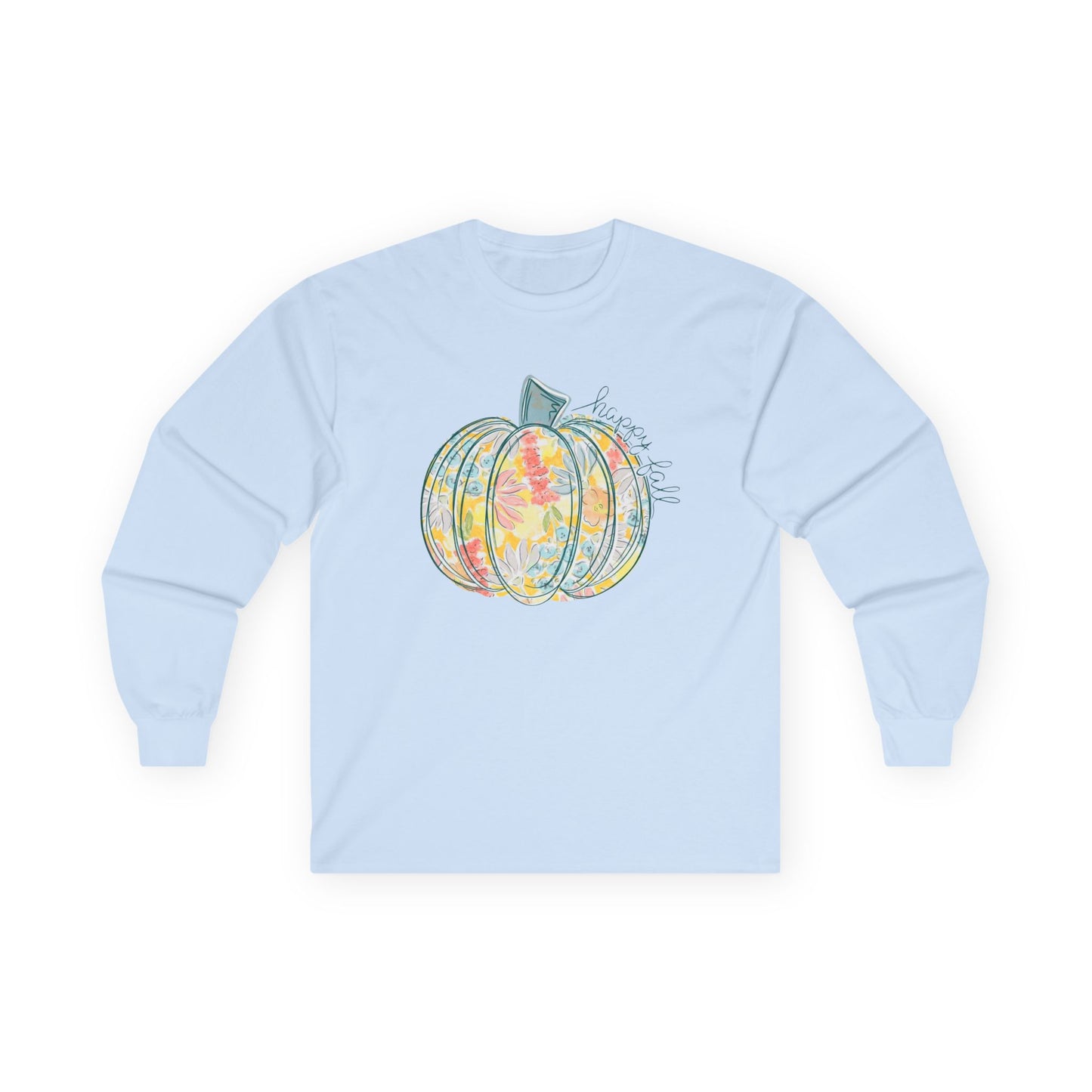 “Happy Fall Floral Pumpkin” Long Sleeve Tee – Bloom & Gourd Edition