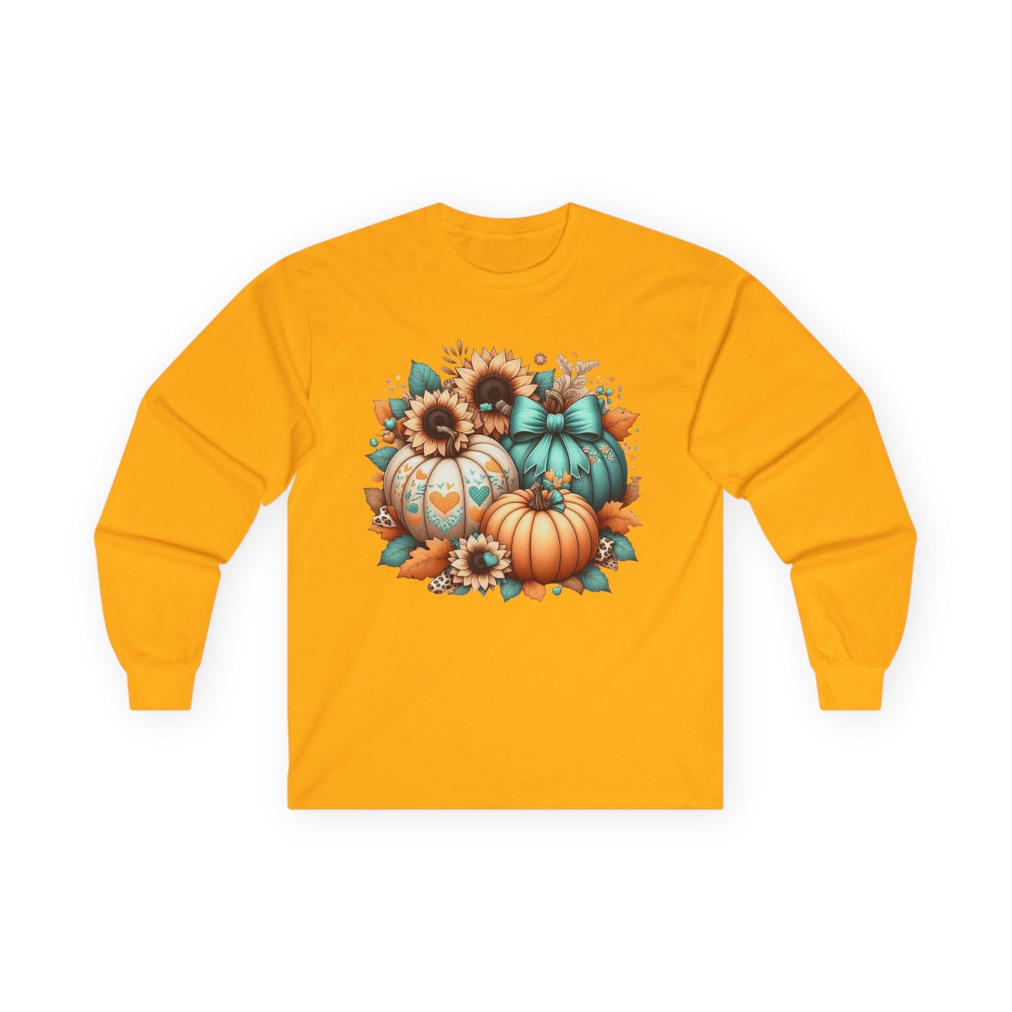 “Harvest Hearts & Bows” Long Sleeve Tee – Pumpkin Trio Edition