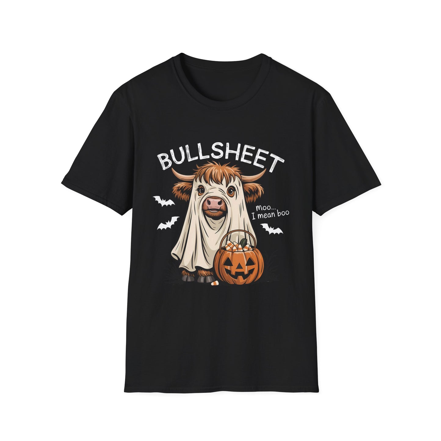 Halloween Bullsheet Cow Softstyle T-Shirt, Trick or Treat Tee, Spooky Halloween Shirt, Sarcastic Cow Shirt