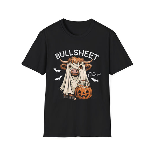 Halloween Bullsheet Cow Softstyle T-Shirt, Trick or Treat Tee, Spooky Halloween Shirt, Sarcastic Cow Shirt