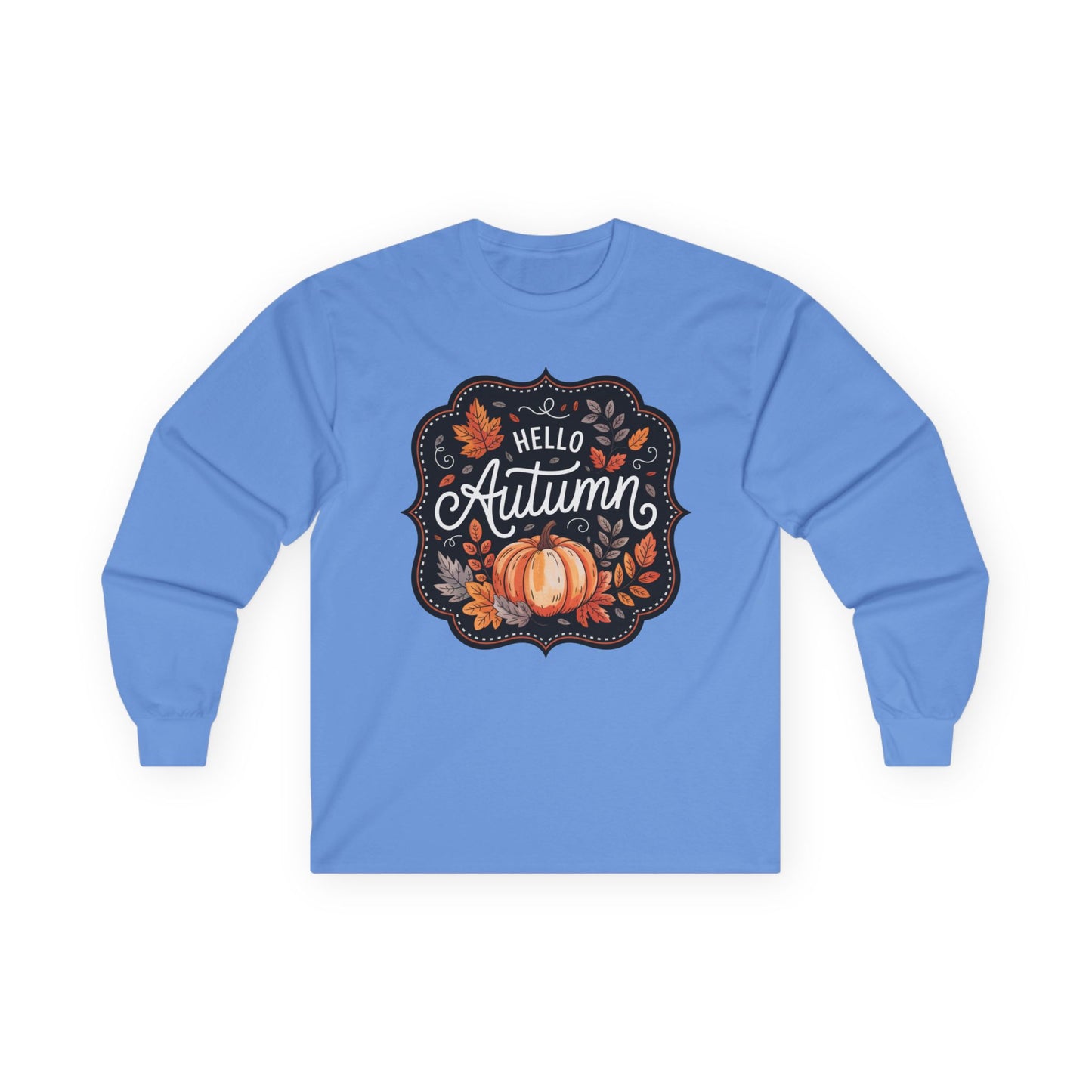 “Hello Autumn” Long Sleeve Tee – Pumpkin & Leaves Edition