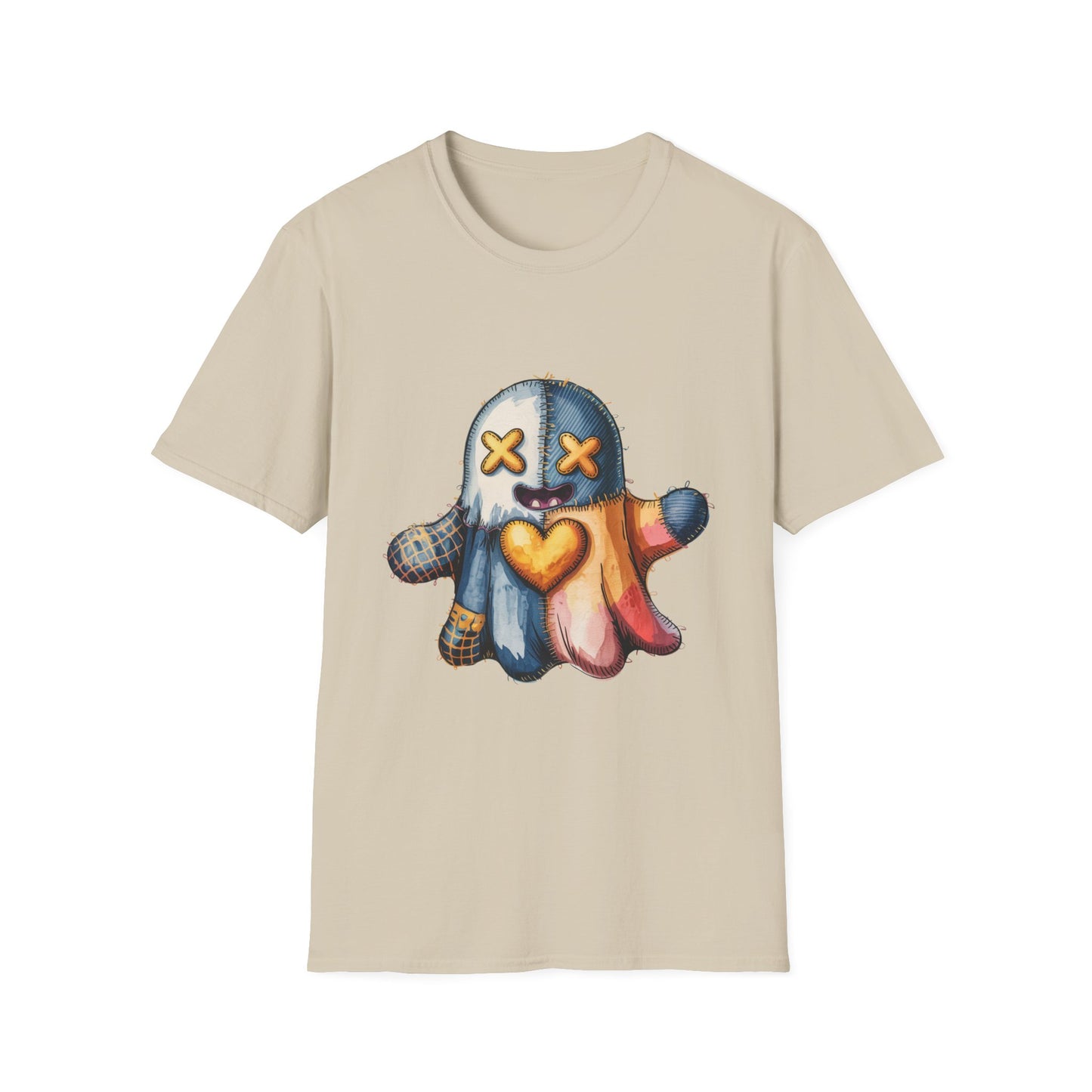 Spooky Plush Character Unisex Softstyle T-Shirt - Ghostlike Pop-Art Mascot Tee, Halloween Trick-or-Treat Apparel, Stitched Style Shirt,
