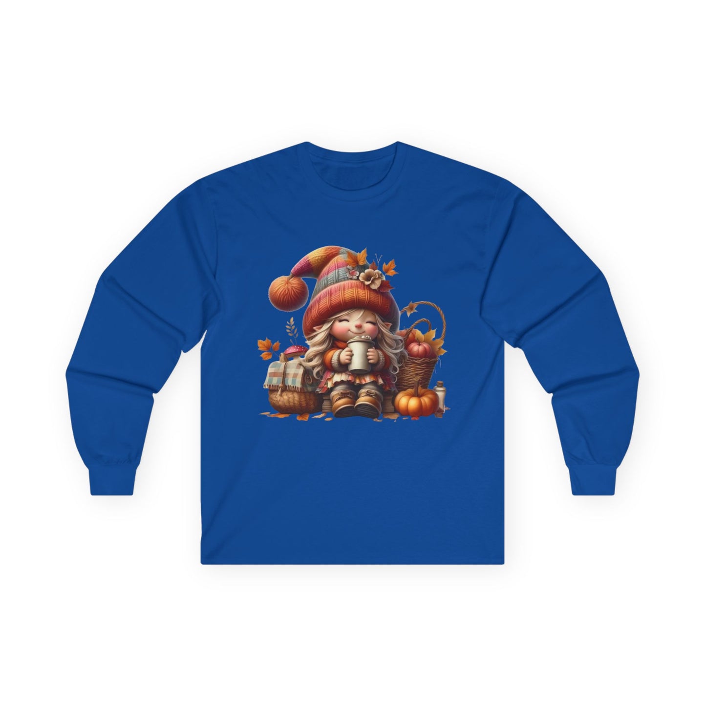 “Cozy Cup Gnome” Long Sleeve Tee – Autumn Hearth Edition