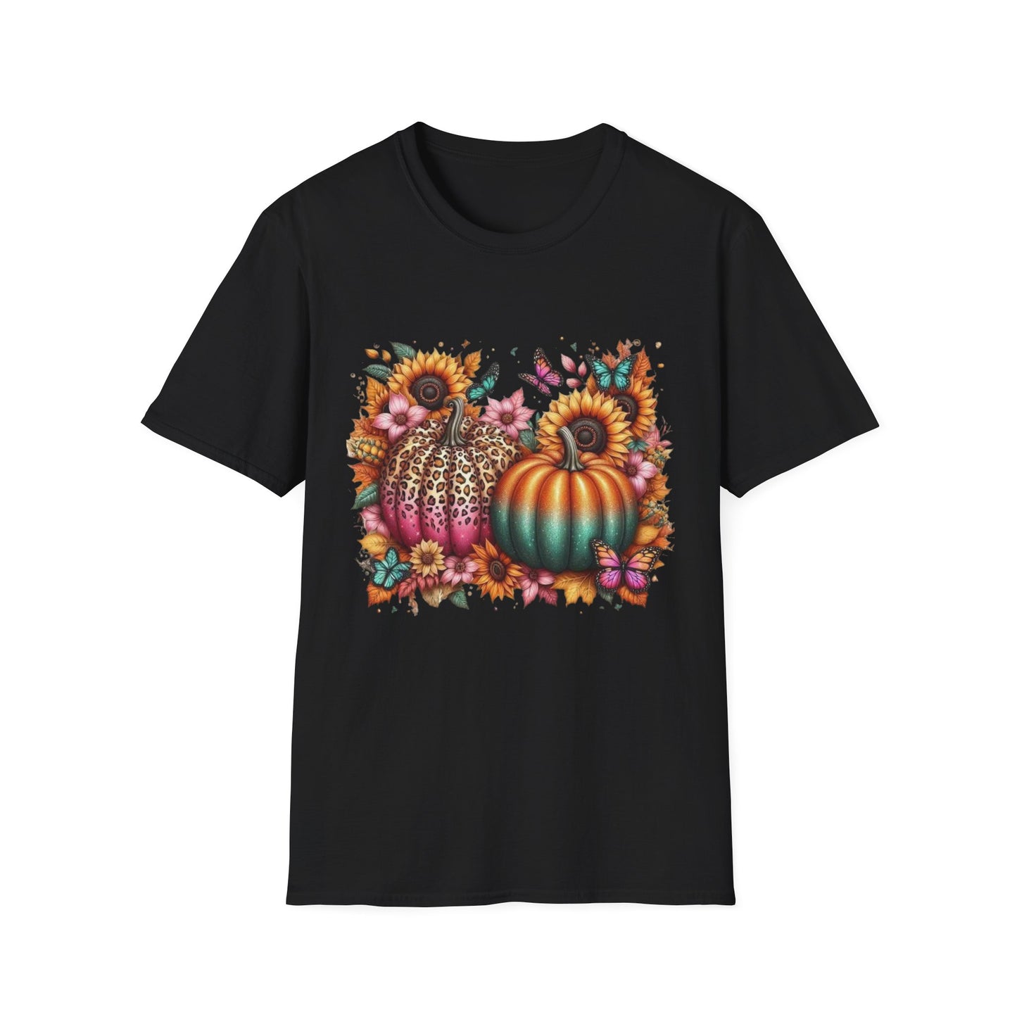 “Wild Bloom Pumpkins” Tee – Leopard Luxe & Teal Twilight Edition