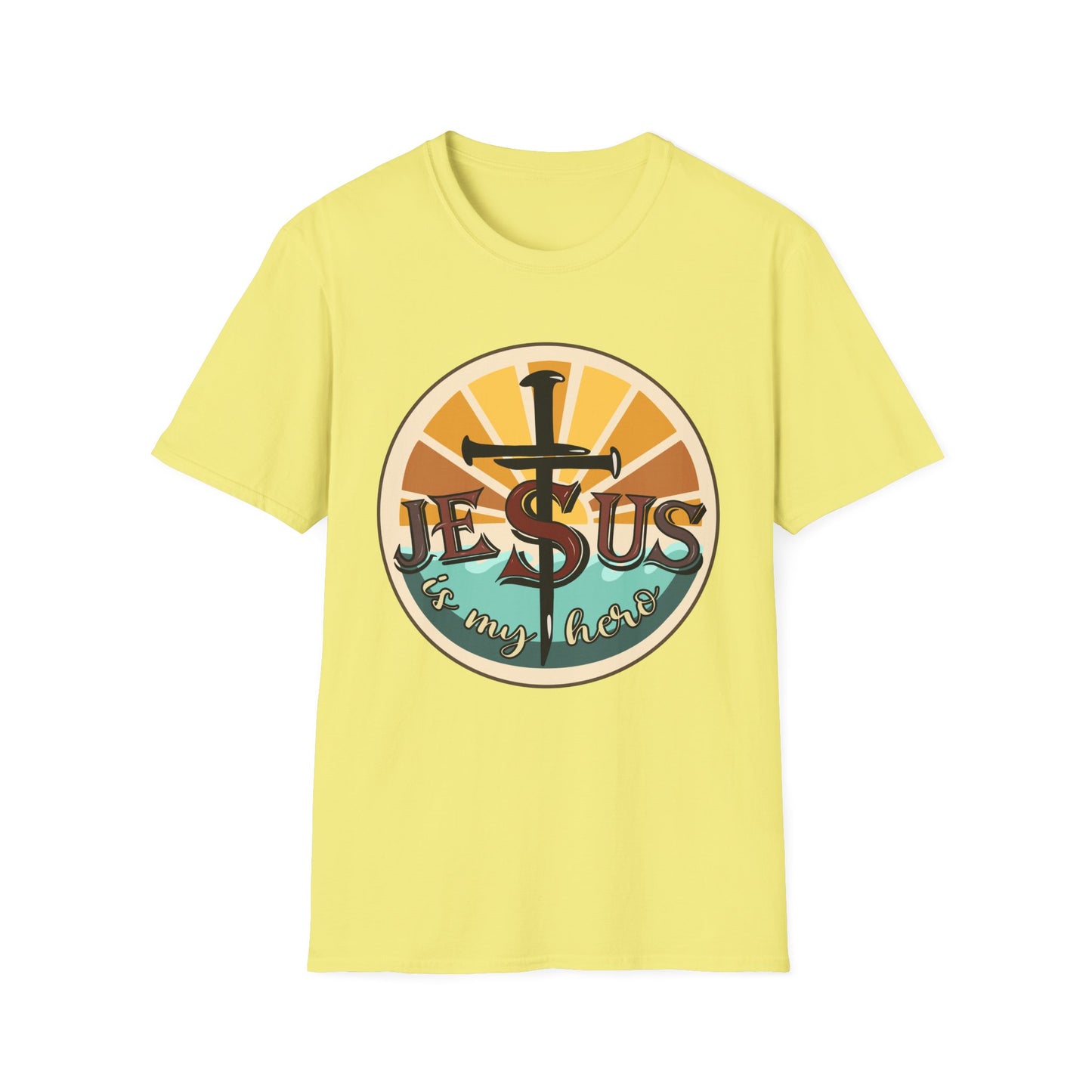 Jesus Is My Hero Tee – Sunburst Cross Edition