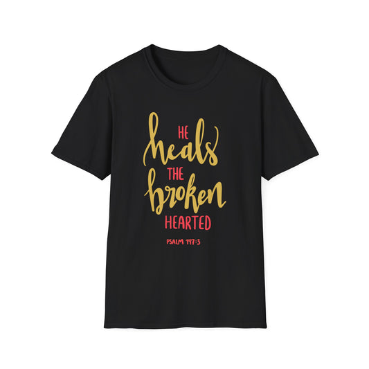 He Heals the Brokenhearted Tee – Psalm 147:3 Comfort Edition