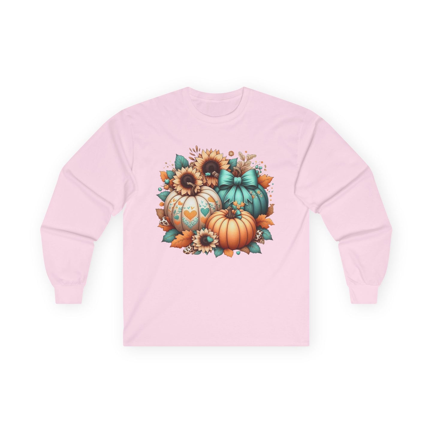 “Harvest Hearts & Bows” Long Sleeve Tee – Pumpkin Trio Edition