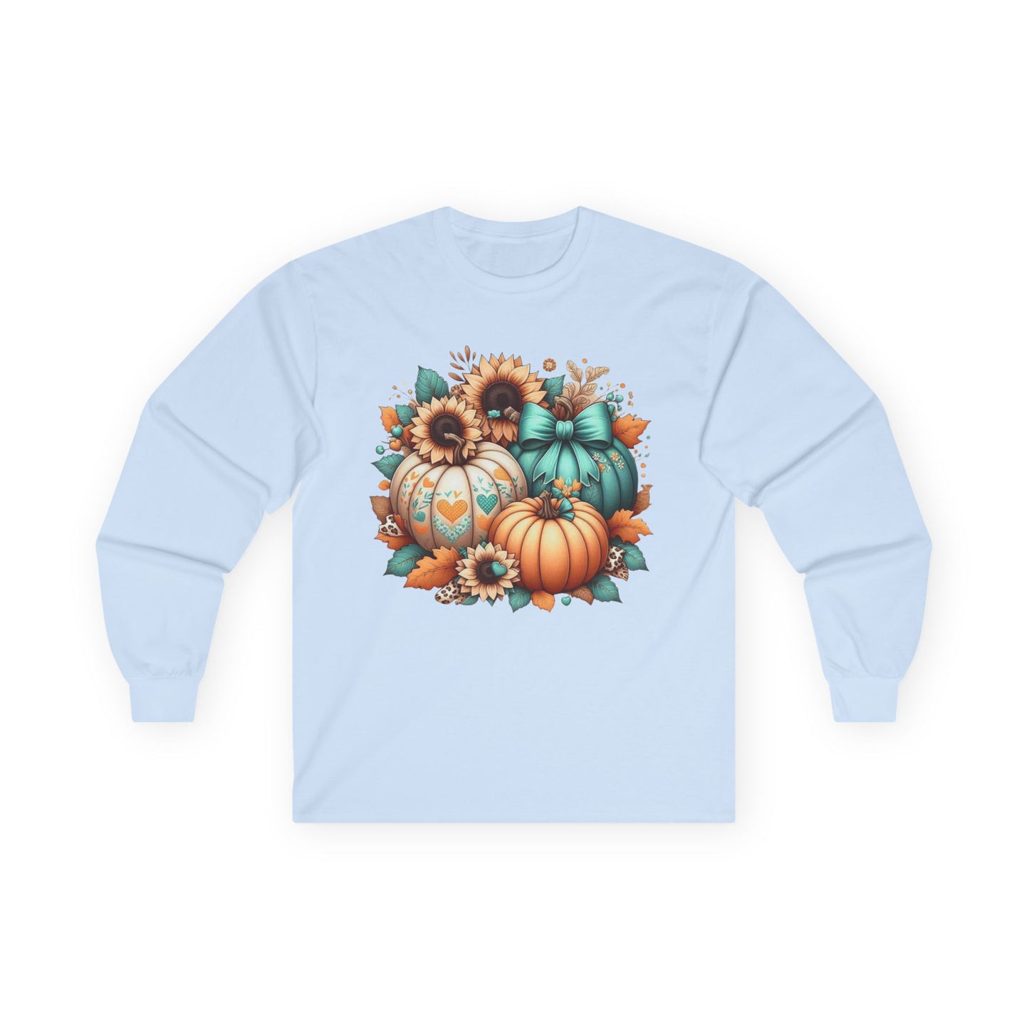 “Harvest Hearts & Bows” Long Sleeve Tee – Pumpkin Trio Edition
