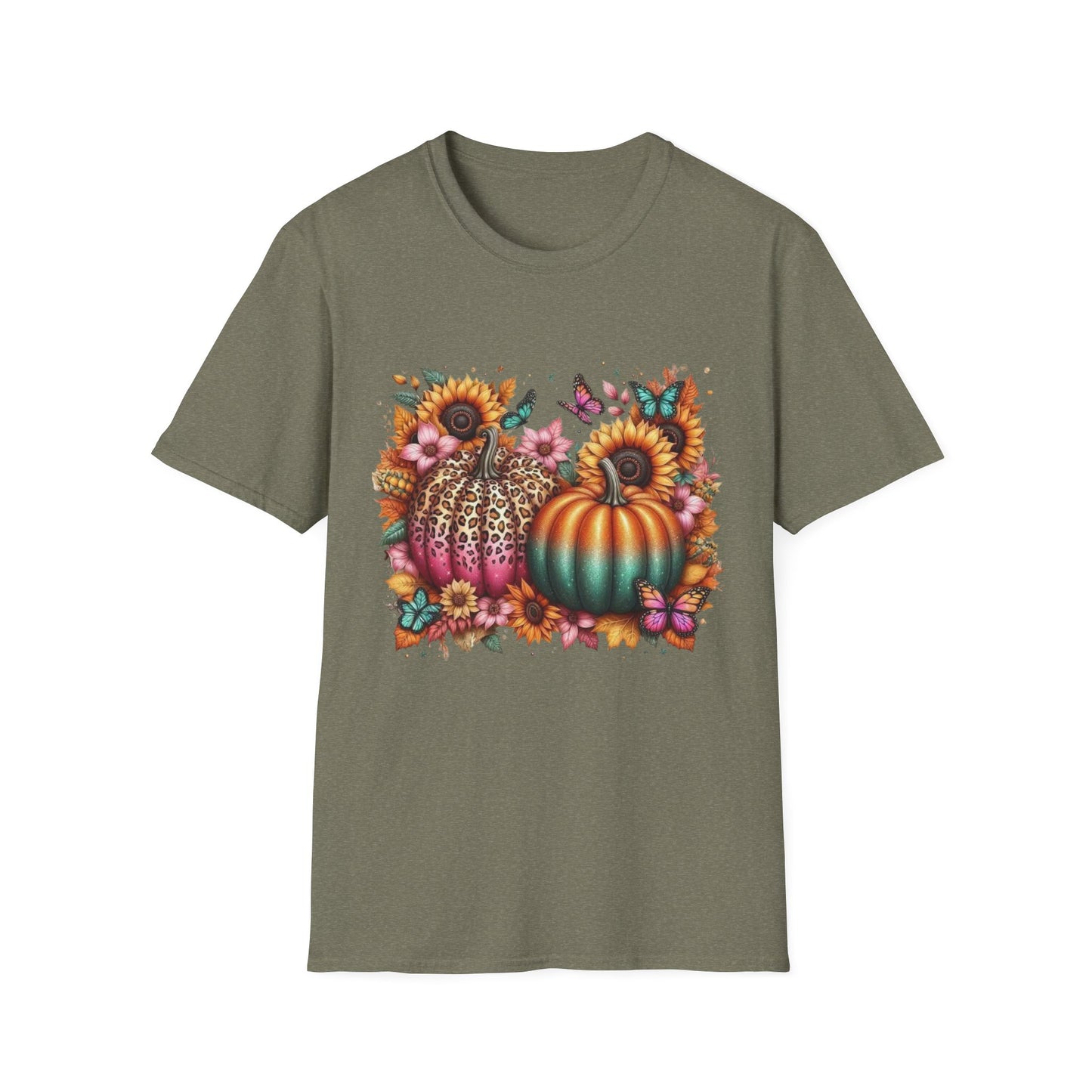 “Wild Bloom Pumpkins” Tee – Leopard Luxe & Teal Twilight Edition