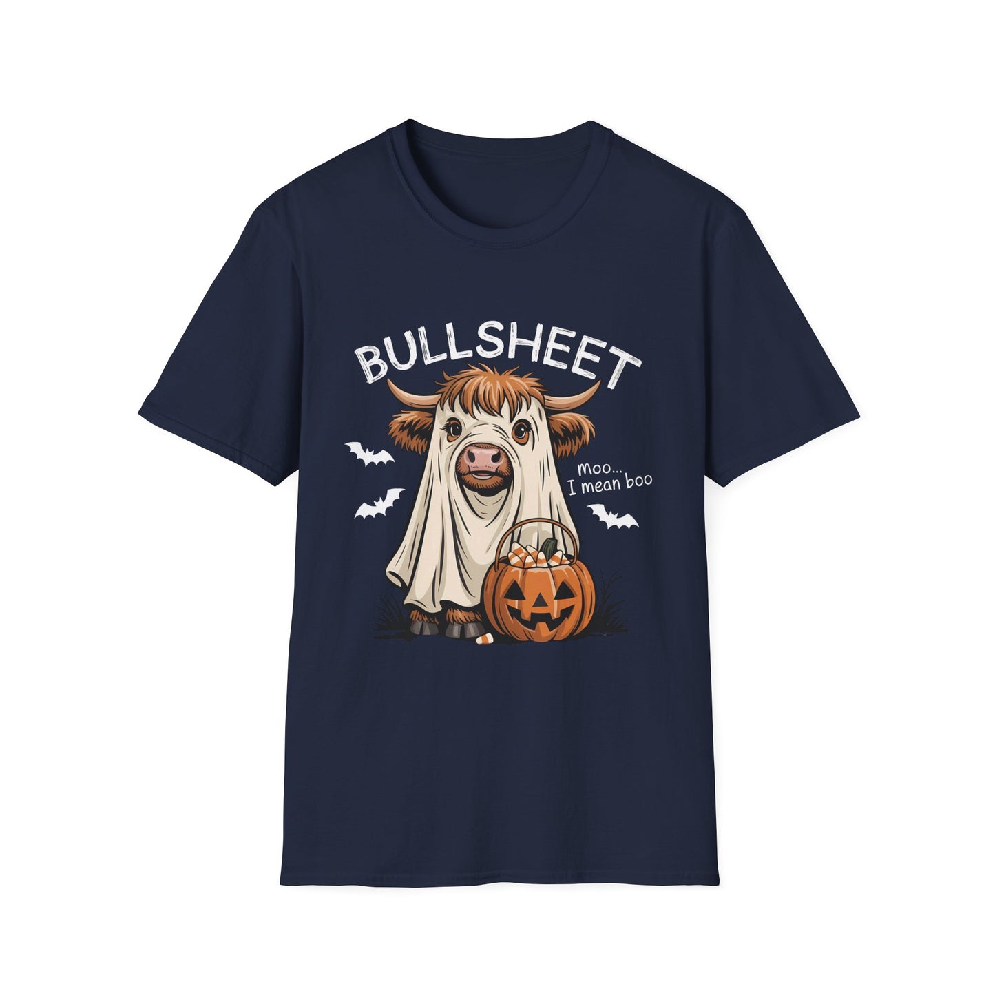 Halloween Bullsheet Cow Softstyle T-Shirt, Trick or Treat Tee, Spooky Halloween Shirt, Sarcastic Cow Shirt