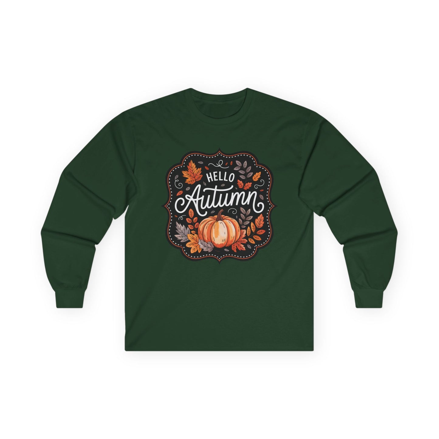“Hello Autumn” Long Sleeve Tee – Pumpkin & Leaves Edition