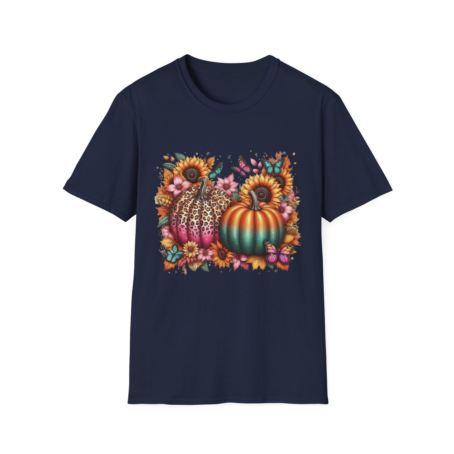 “Wild Bloom Pumpkins” Tee – Leopard Luxe & Teal Twilight Edition