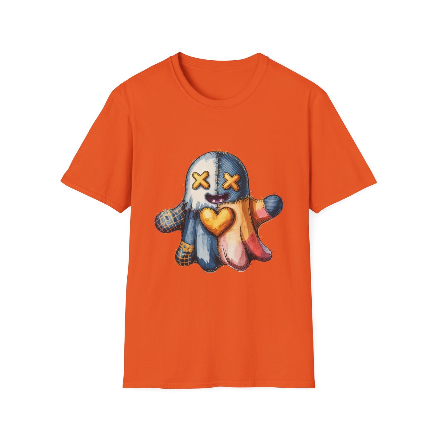 Spooky Plush Character Unisex Softstyle T-Shirt - Ghostlike Pop-Art Mascot Tee, Halloween Trick-or-Treat Apparel, Stitched Style Shirt,