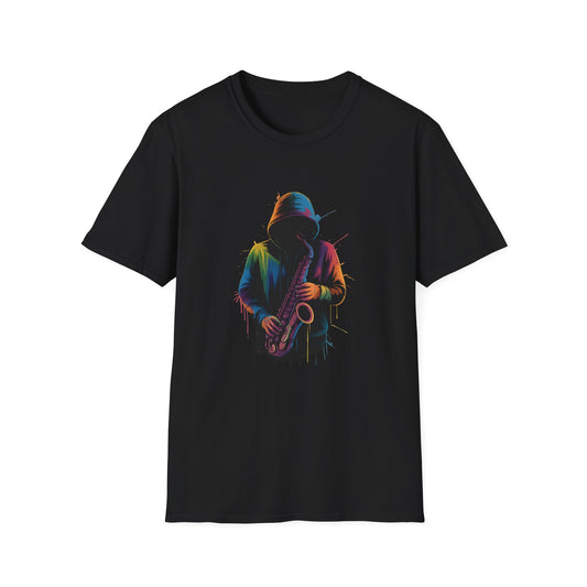 Musician Saxophonist Neon Paint Splatter T-Shirt