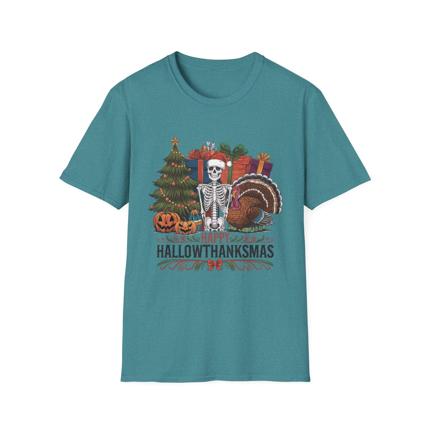 Happy Hallowthanksmas – Skeleton Holiday Mashup Short Sleeve Tee