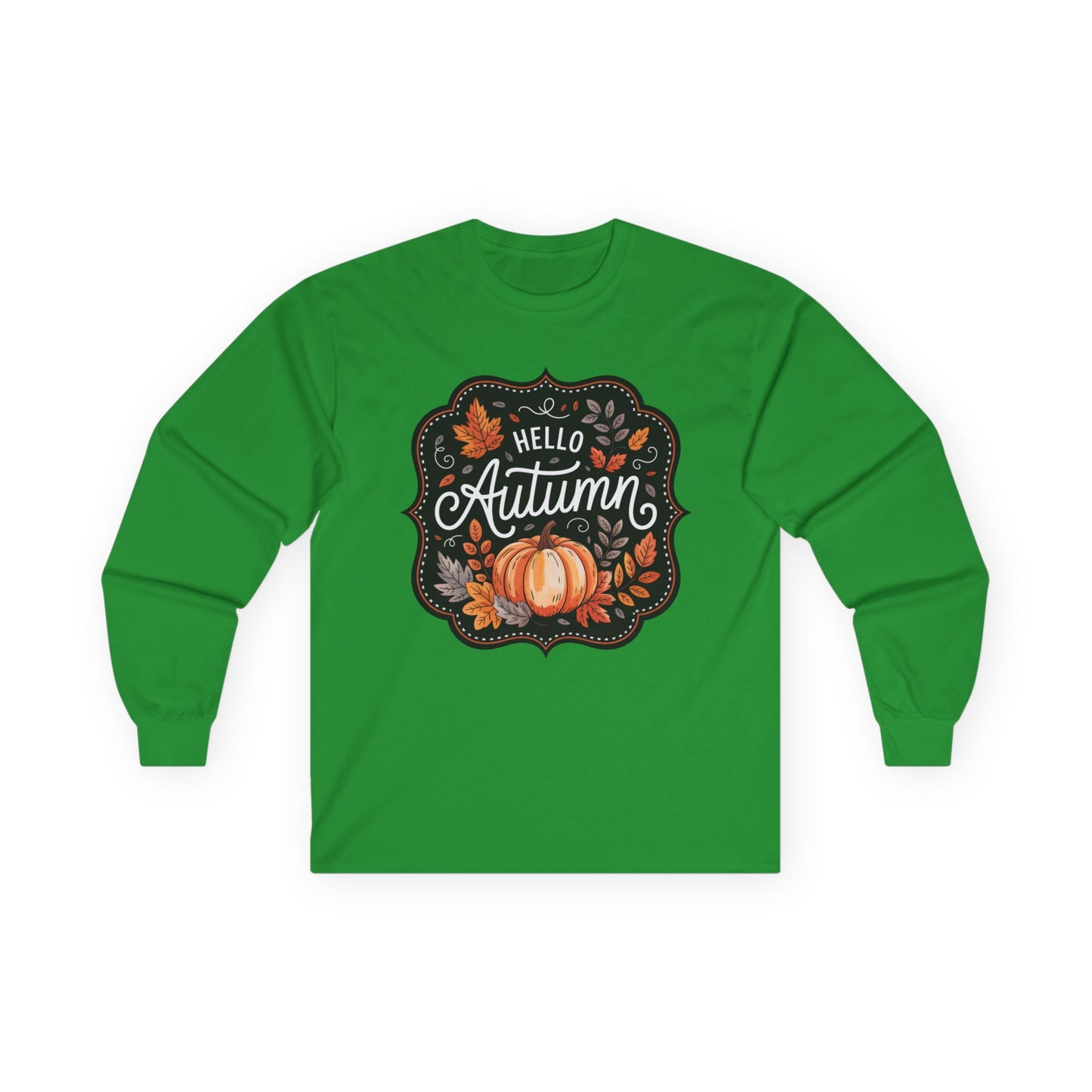 “Hello Autumn” Long Sleeve Tee – Pumpkin & Leaves Edition