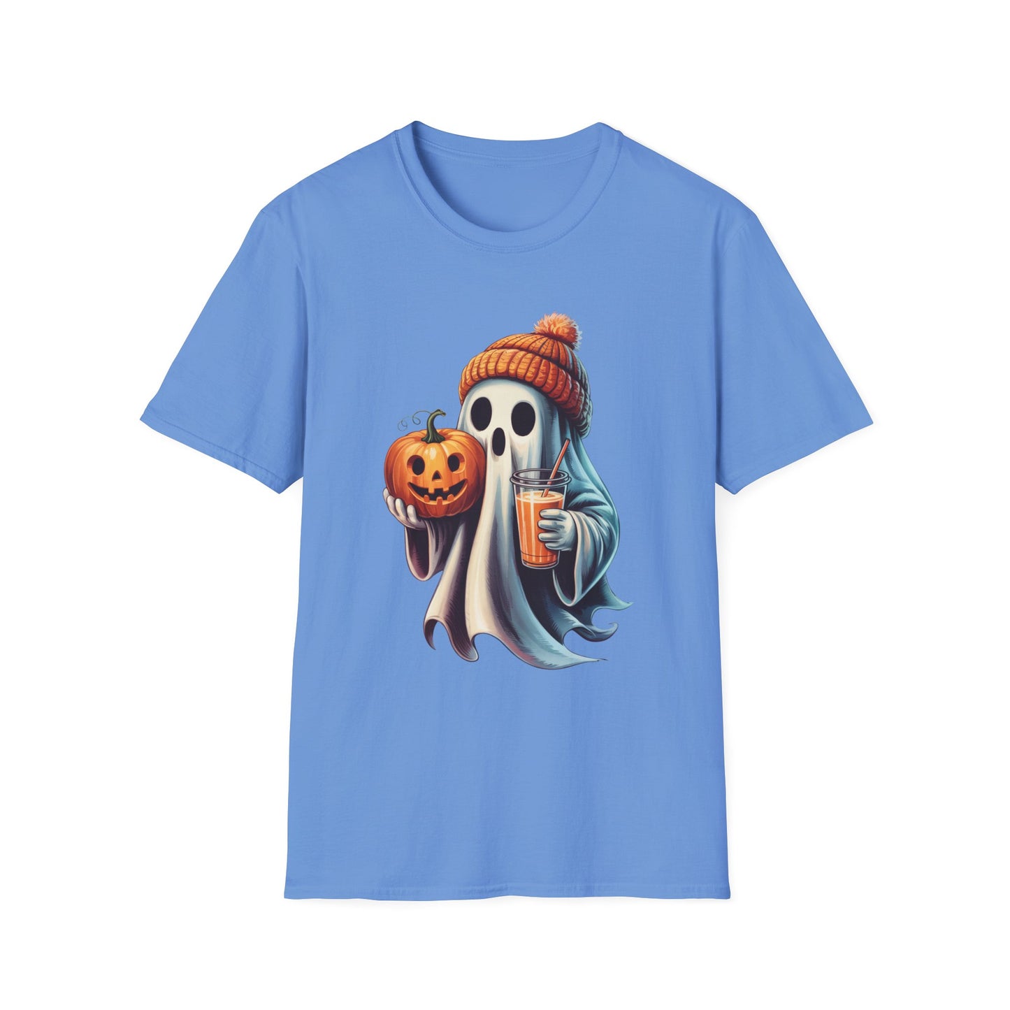 Sip and Boo Unisex Softstyle T-Shirt - Ghostlike Pop-Art Mascot Tee, Halloween Trick-or-Treat Apparel
