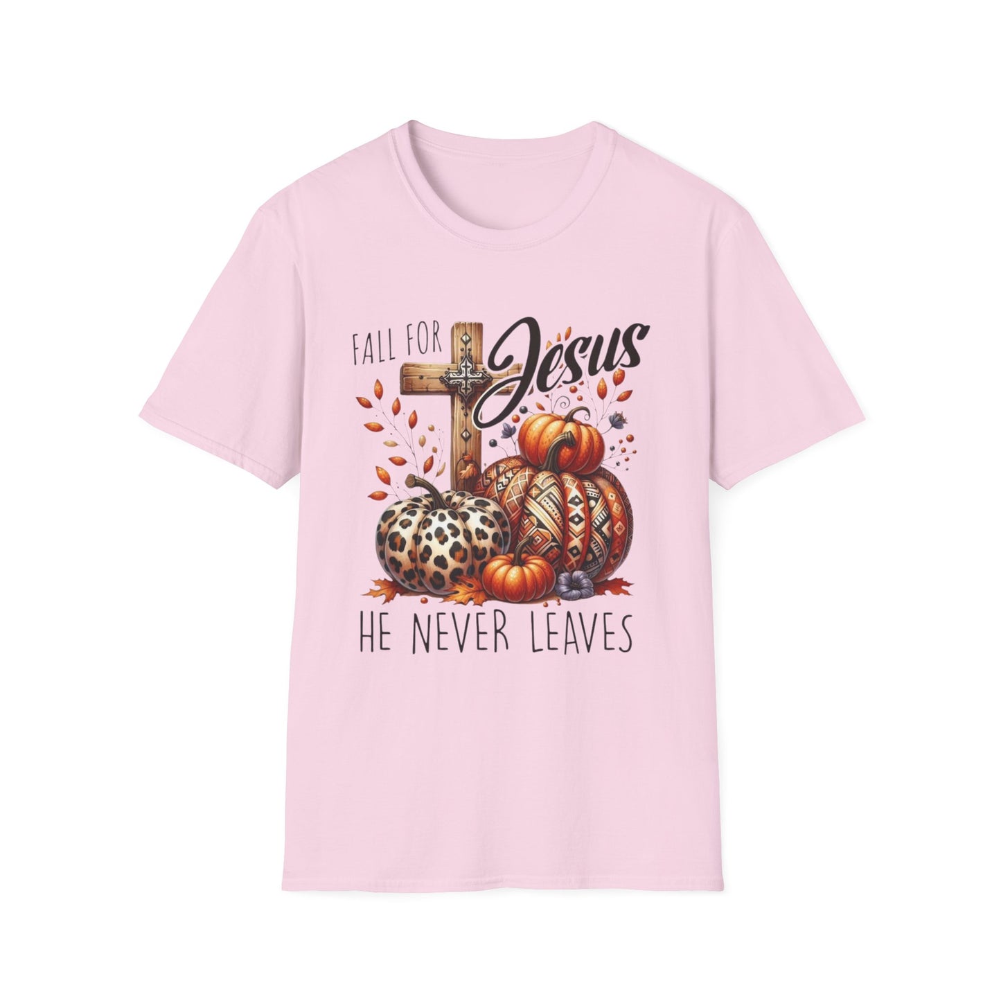 Fall for Jesus – He Never Leaves Short Sleeve Tee