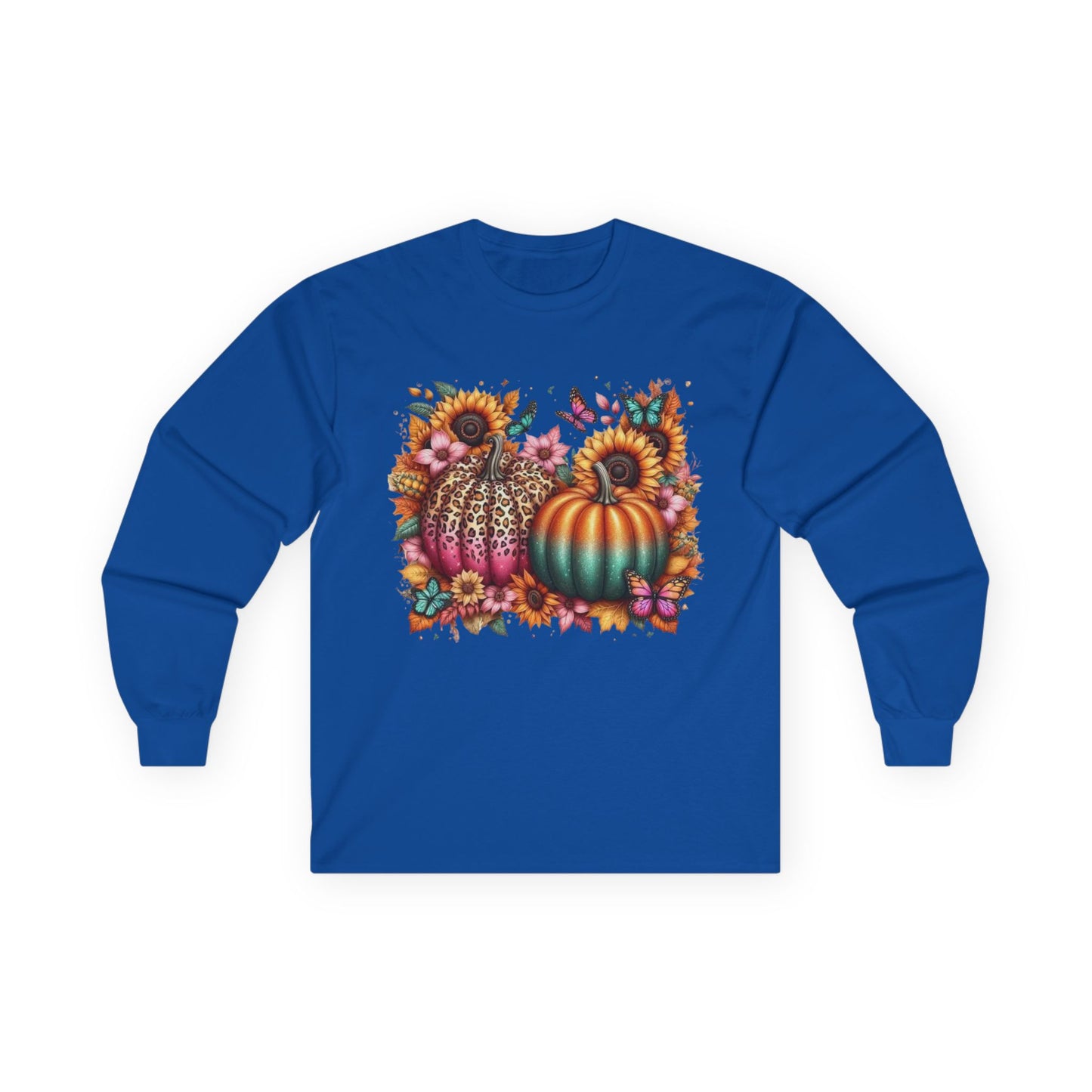 “Wild Bloom Pumpkins” Long Sleeve Tee – Leopard Luxe & Teal Twilight Edition