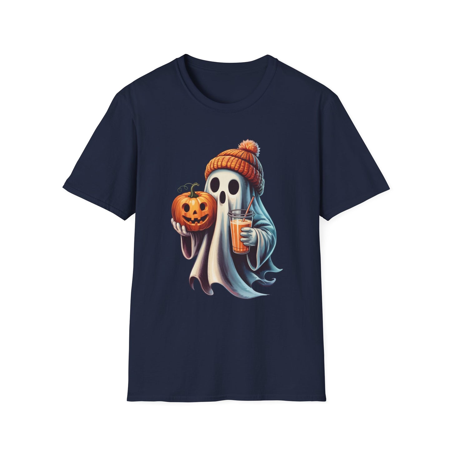 Sip and Boo Unisex Softstyle T-Shirt - Ghostlike Pop-Art Mascot Tee, Halloween Trick-or-Treat Apparel