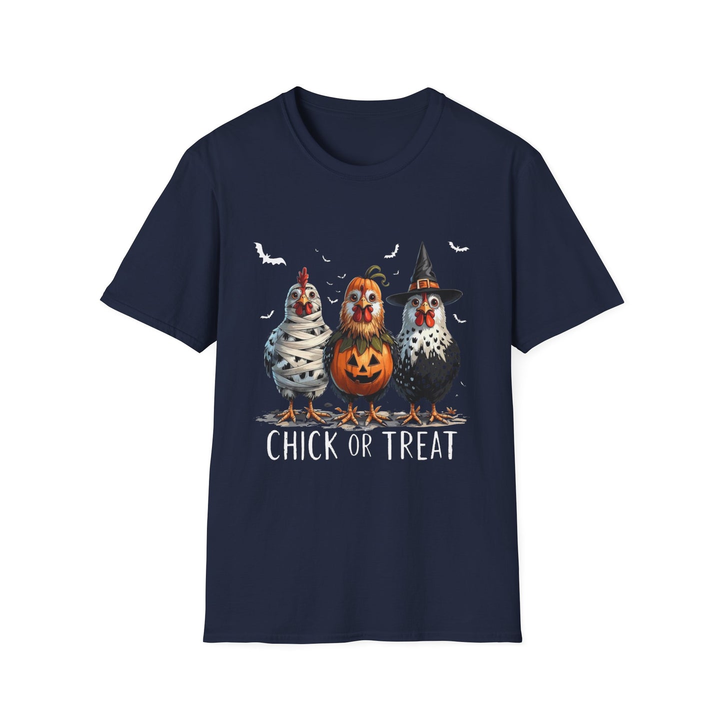 Chick or Treat Softstyle T-Shirt, Trick or Treat Tee, Spooky Halloween Shirt, Sarcastic Chicken Shirt