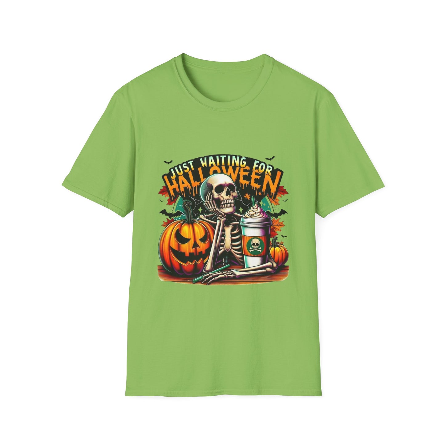 Just Waiting For Halloween Softstyle T-Shirt, Halloween Shirt, Formal Skeleton Shirt, Funny Skeleton Satire Shirt