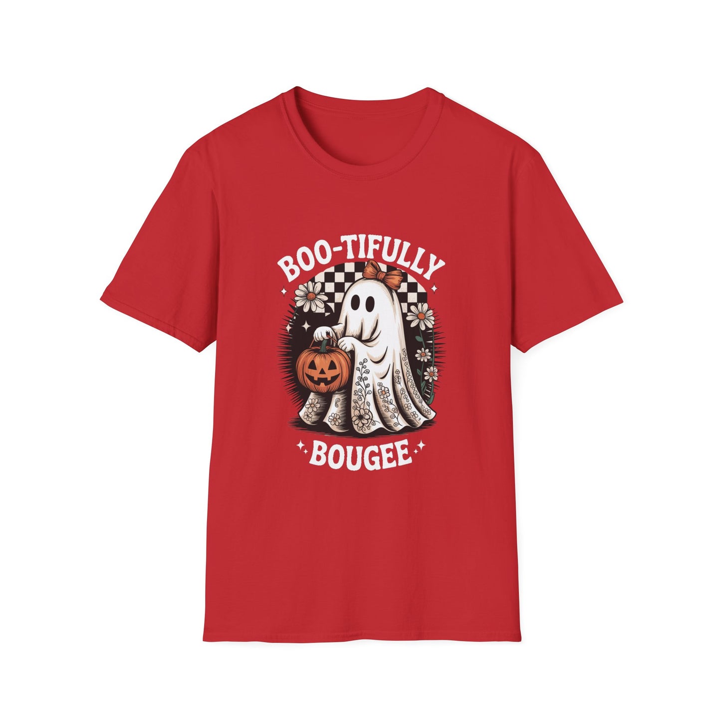 Boo-tifully Bougee Unisex Softstyle T-Shirt - Ghostlike Pop-Art Mascot Tee, Halloween Trick-or-Treat Apparel