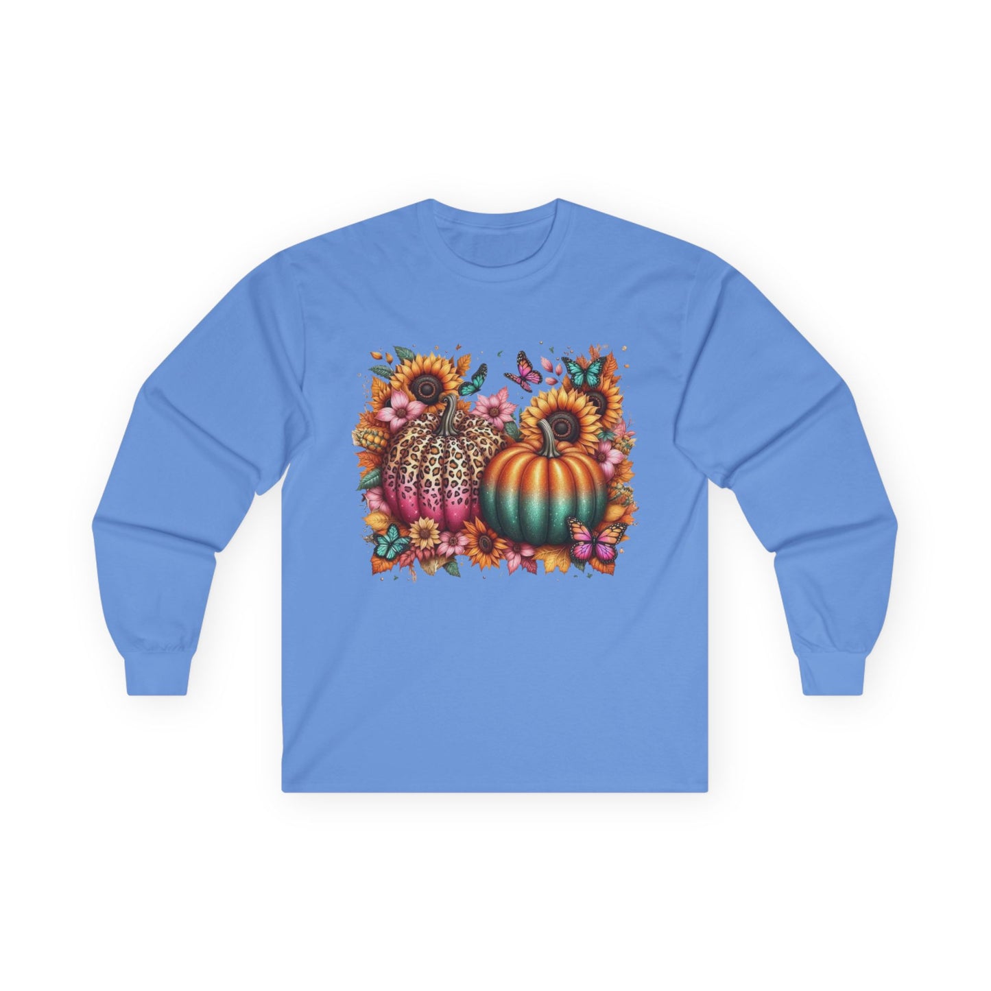 “Wild Bloom Pumpkins” Long Sleeve Tee – Leopard Luxe & Teal Twilight Edition