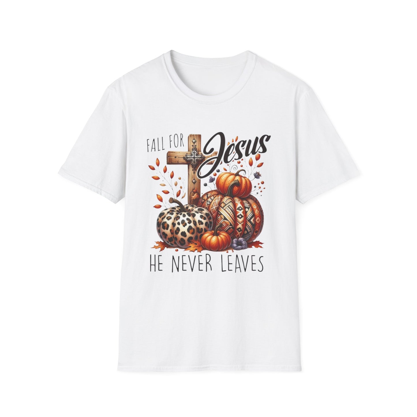 Fall for Jesus – He Never Leaves Short Sleeve Tee