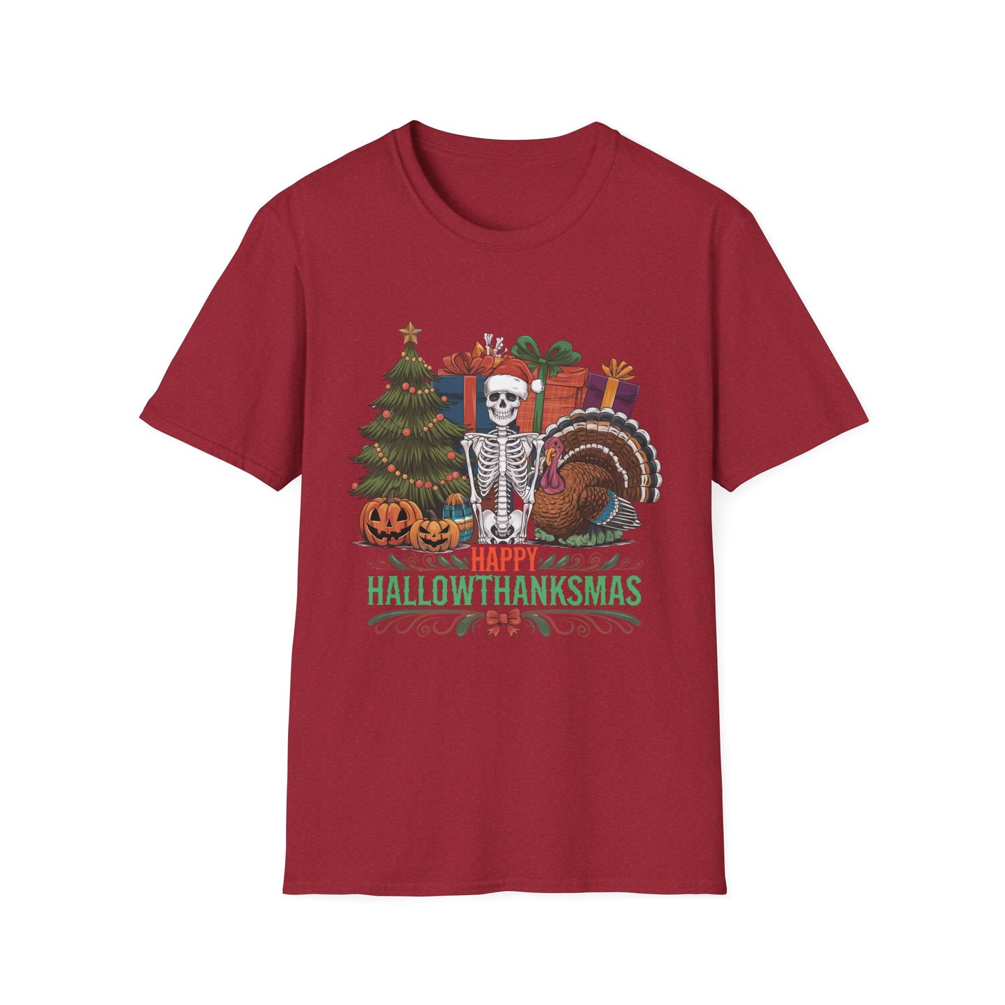 Happy Hallowthanksmas – Skeleton Holiday Mashup Short Sleeve Tee